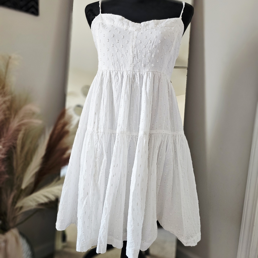 American Eagle White Swiss Dot Tiered Dress Women’s XL Summer Cottagecore